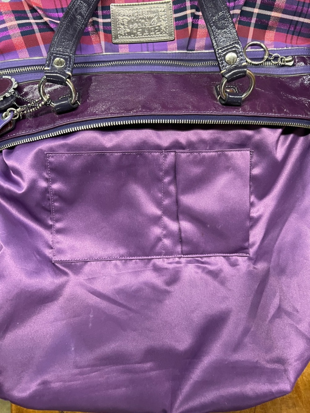 Coach Purple Plaid Poppy Tote with Pink Accents - Picture 13 of 15